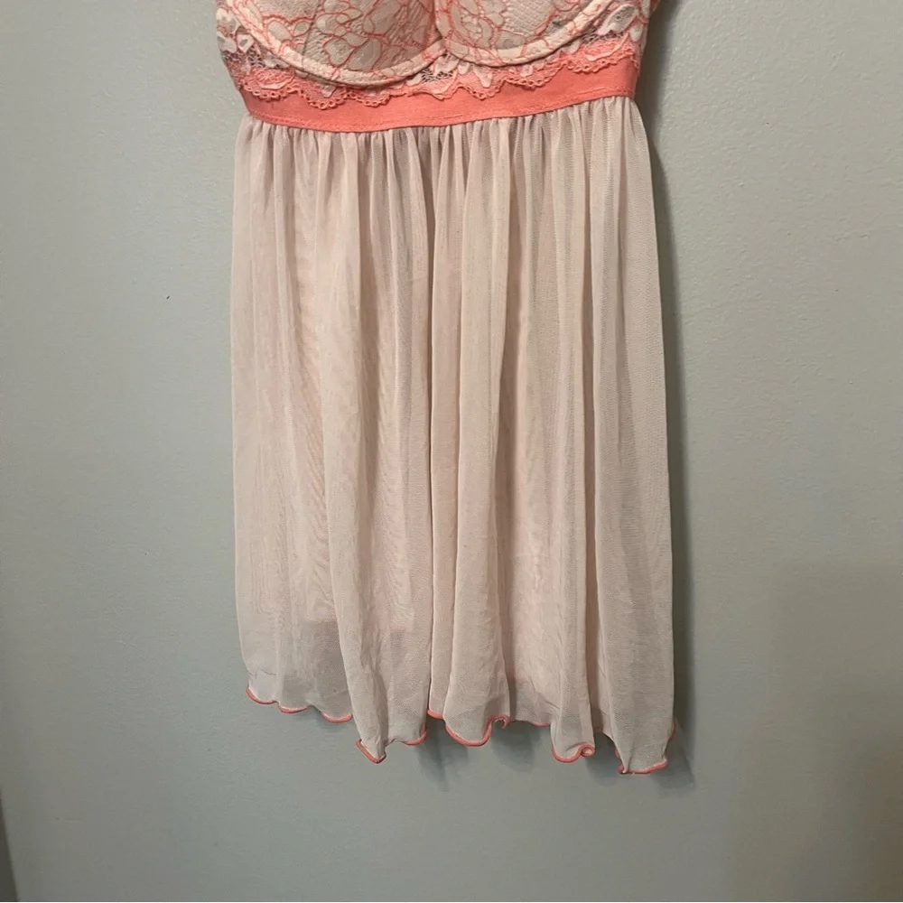 Night gown pink push up lacy sheer mini night gown lingerie‎ woman’s S nightie